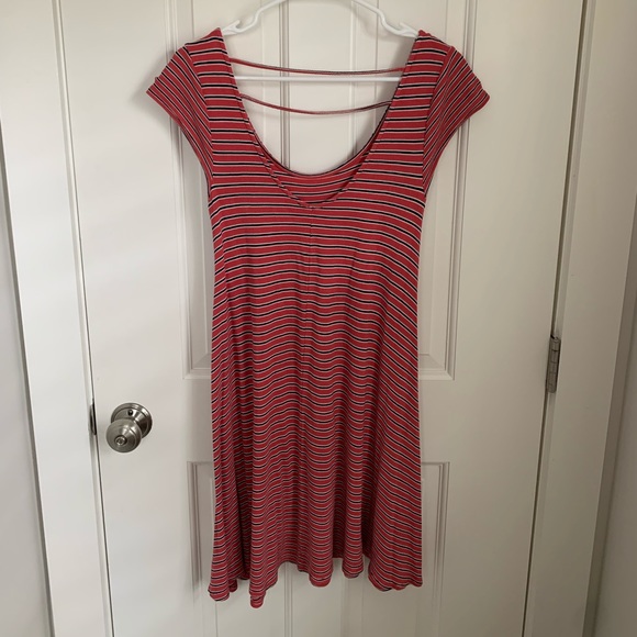American Eagle Medium Dress in Salmon White & Navy - Picture 2 of 2